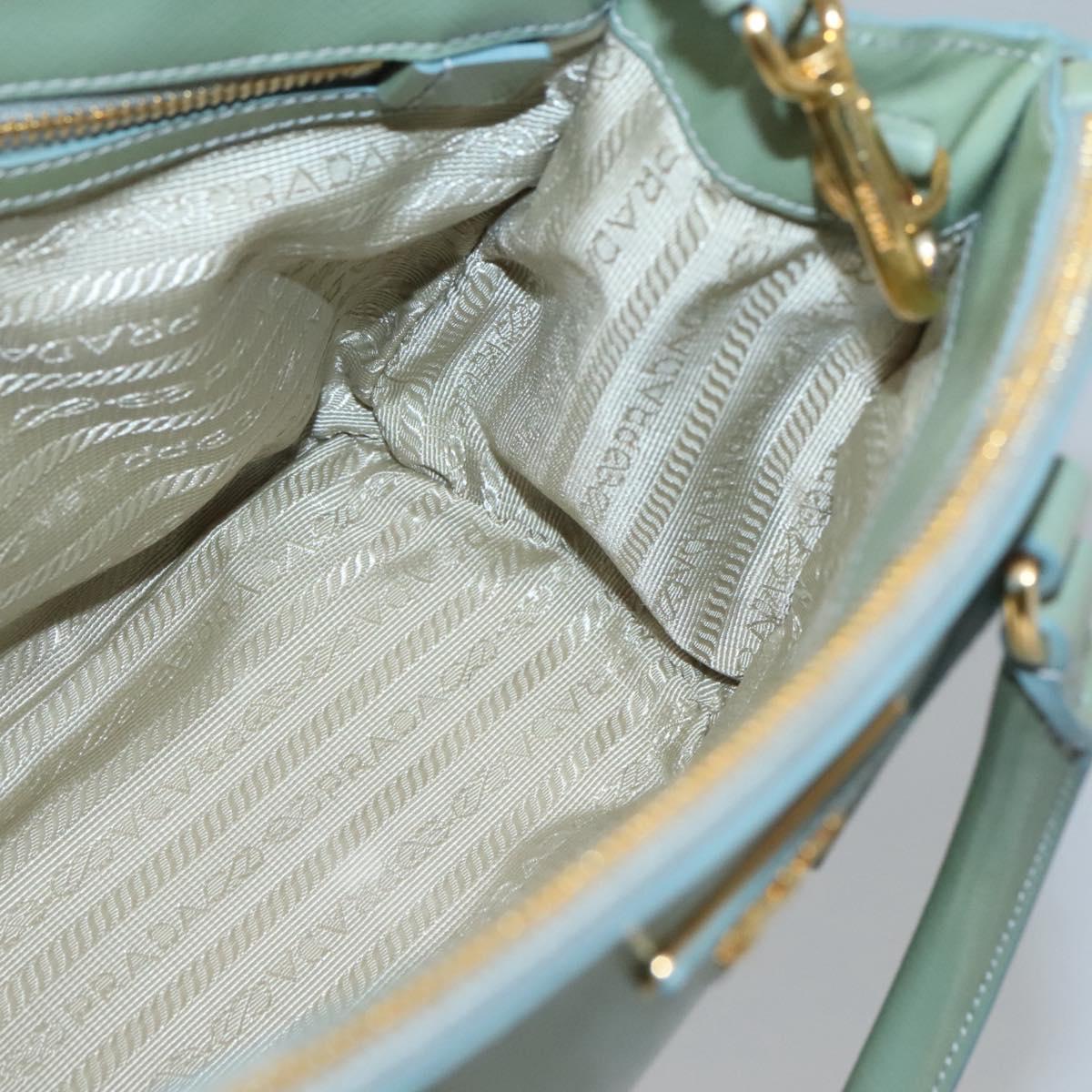 PRADA Galleria Hand Bag Safiano leather 2way Gold Light green Auth 133778