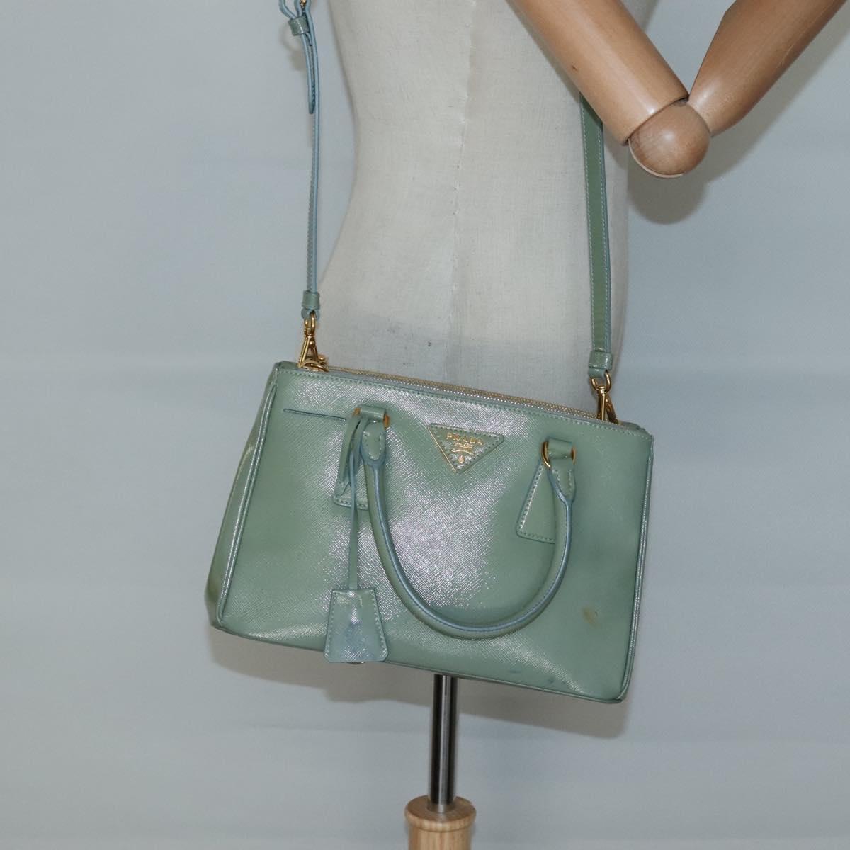 PRADA Galleria Hand Bag Safiano leather 2way Gold Light green Auth 133778