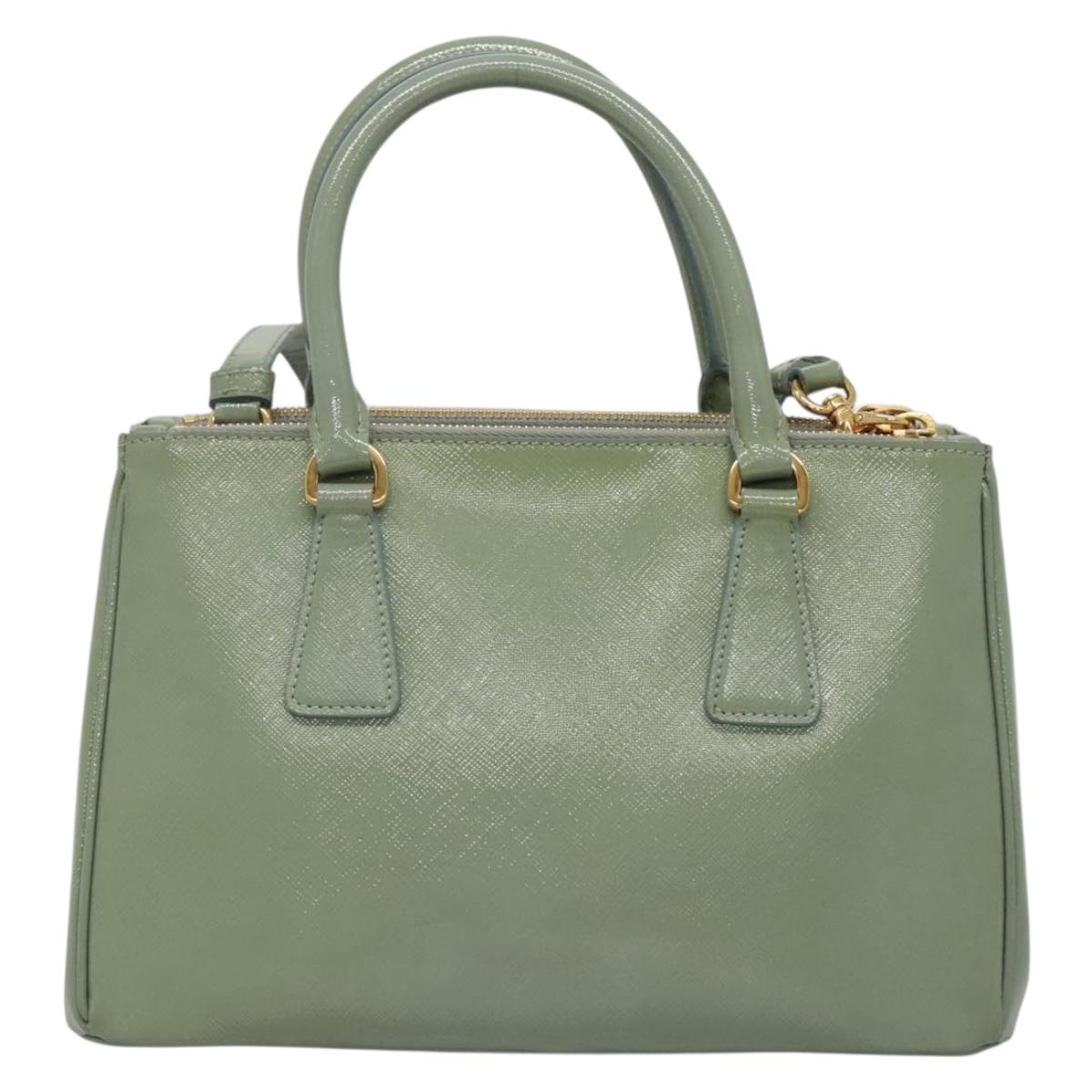 PRADA Galleria Hand Bag Safiano leather 2way Gold Light green Auth 133778
