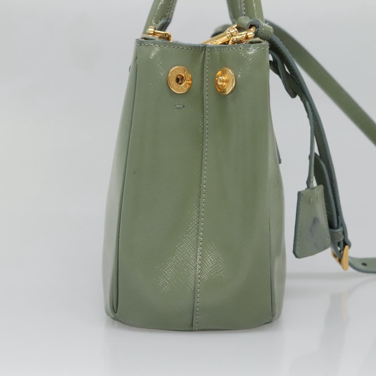 PRADA Galleria Hand Bag Safiano leather 2way Gold Light green Auth 133778