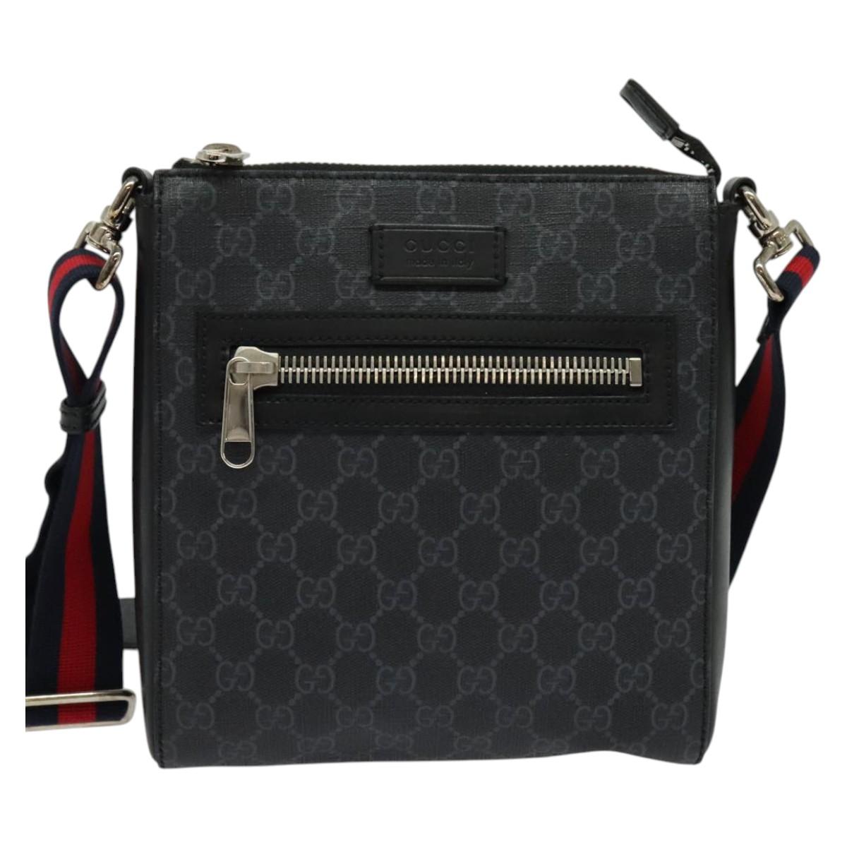 GUCCI GG Supreme Sherry Line Shoulder Bag PVC Black Red Navy 523599 Auth 133793