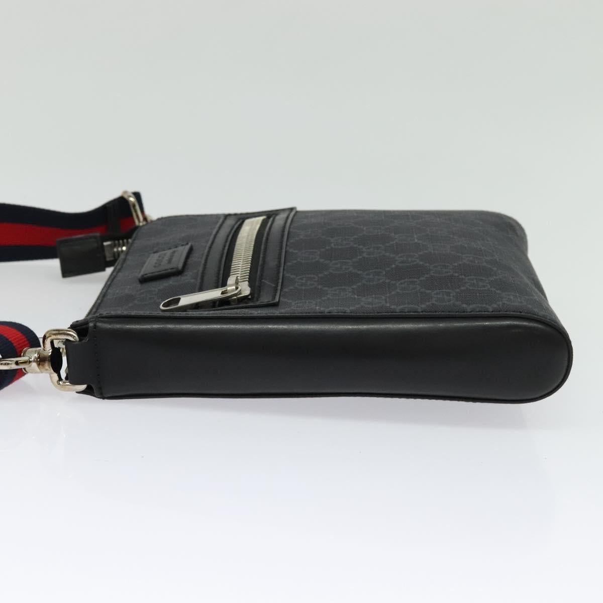 GUCCI GG Supreme Sherry Line Shoulder Bag PVC Black Red Navy 523599 Auth 133793
