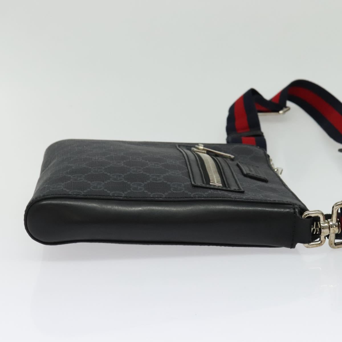 GUCCI GG Supreme Sherry Line Shoulder Bag PVC Black Red Navy 523599 Auth 133793