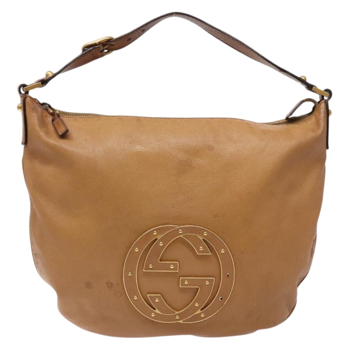 GUCCI Interlocking Shoulder Bag Leather Brown Gold 121548 Auth 133798