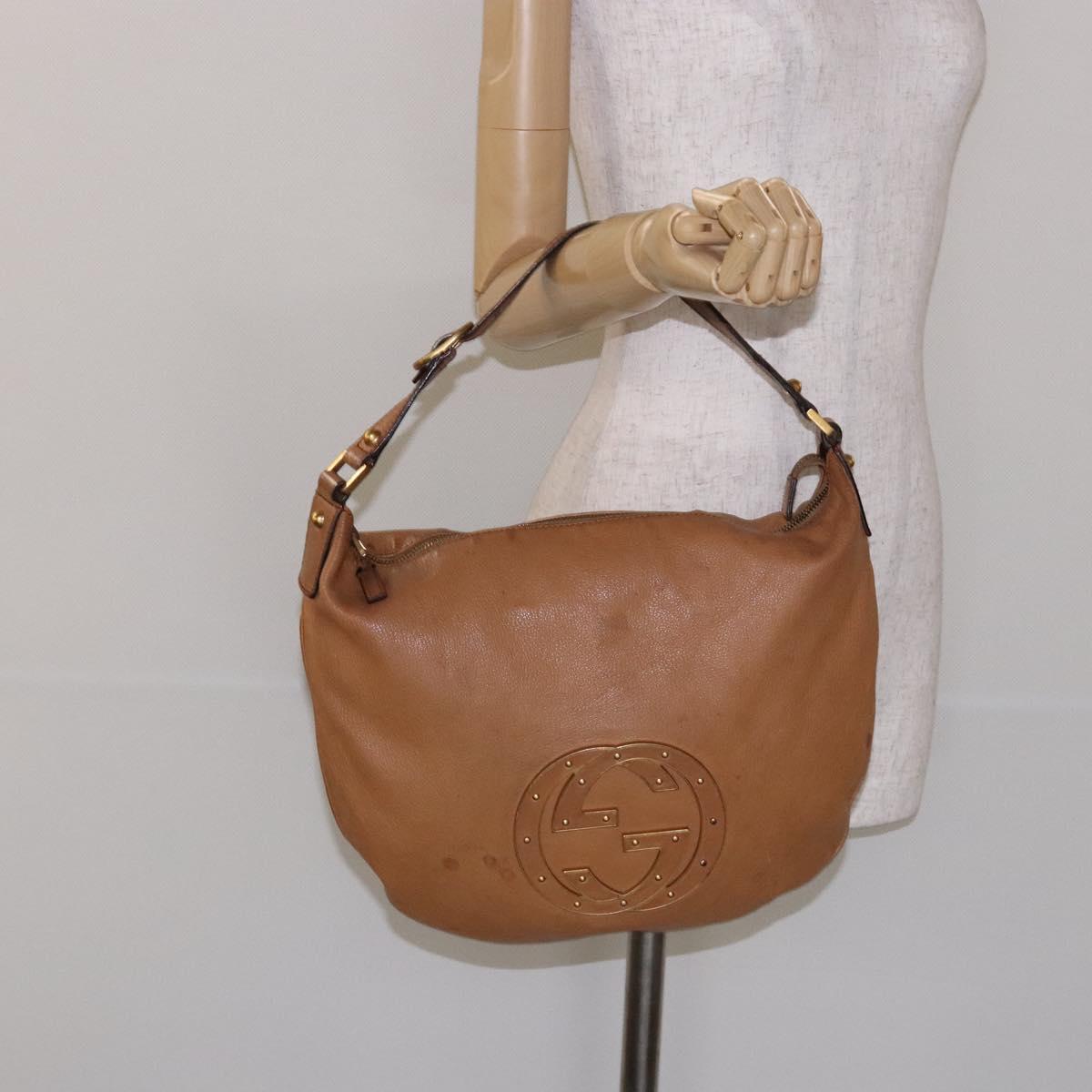GUCCI Interlocking Shoulder Bag Leather Brown Gold 121548 Auth 133798
