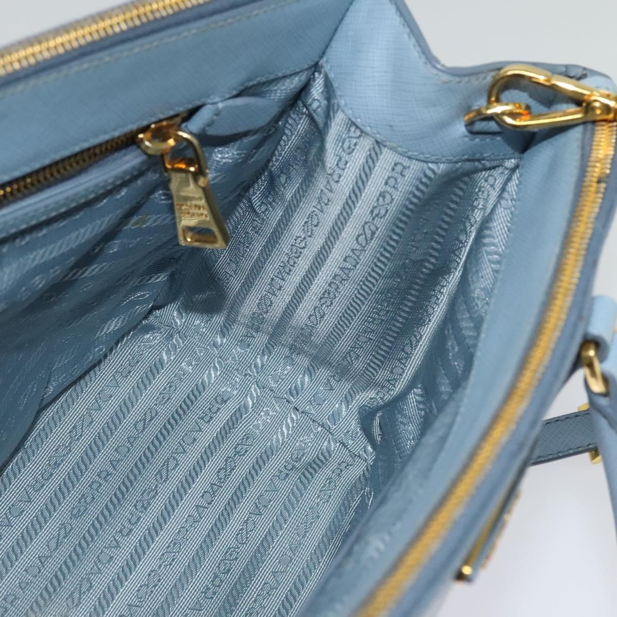 PRADA Galleria Hand Bag Safiano leather 2way Light Blue Gold Auth 133807