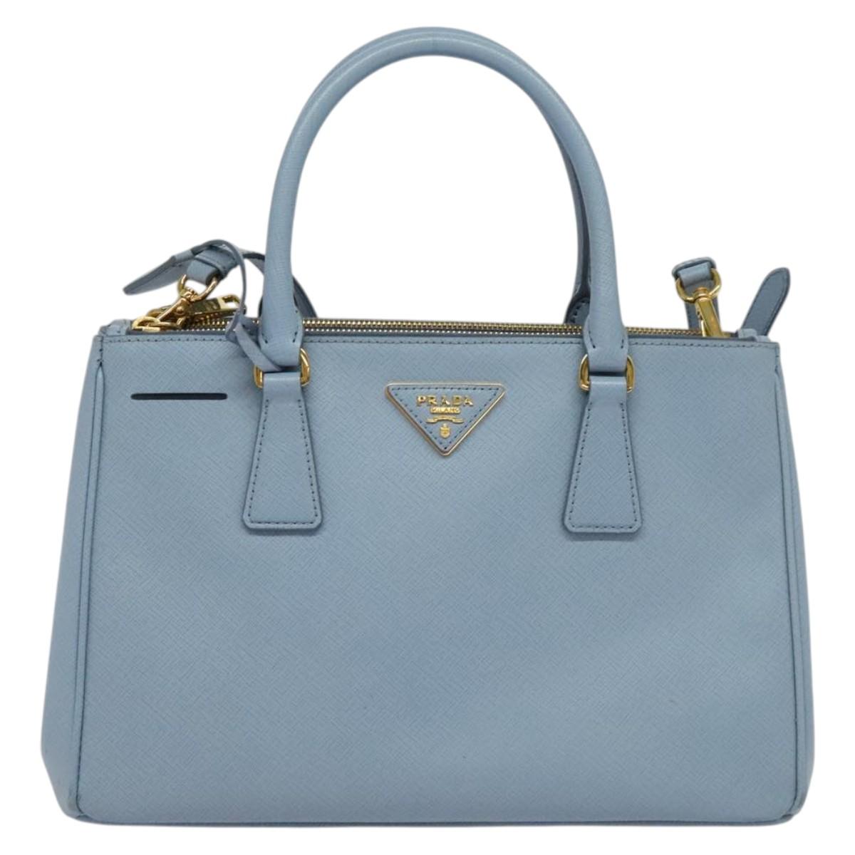 PRADA Galleria Hand Bag Safiano leather 2way Light Blue Gold Auth 133807