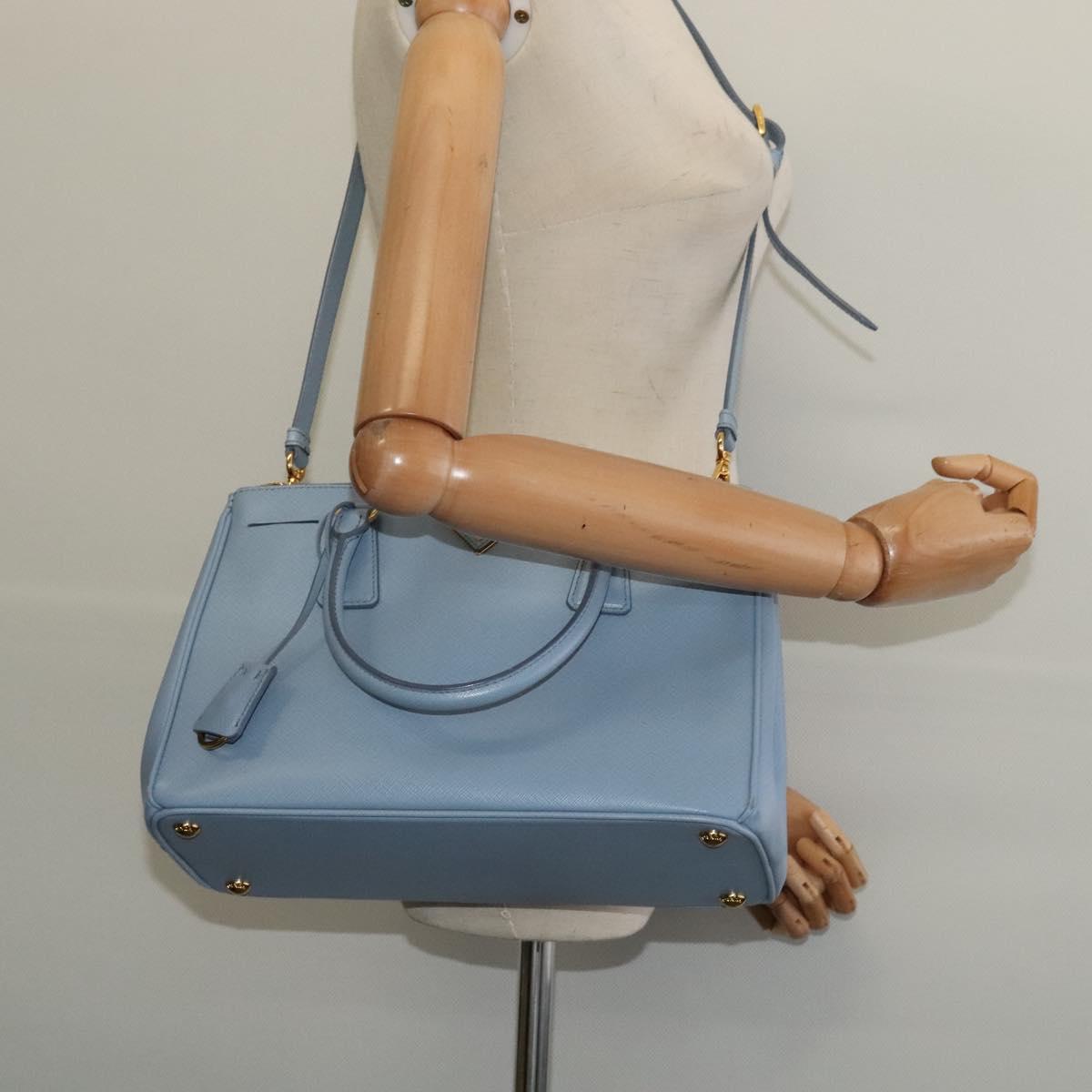 PRADA Galleria Hand Bag Safiano leather 2way Light Blue Gold Auth 133807