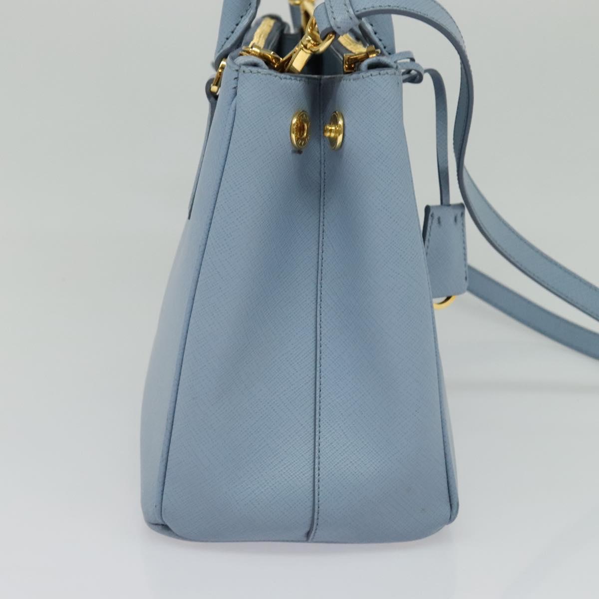 PRADA Galleria Hand Bag Safiano leather 2way Light Blue Gold Auth 133807