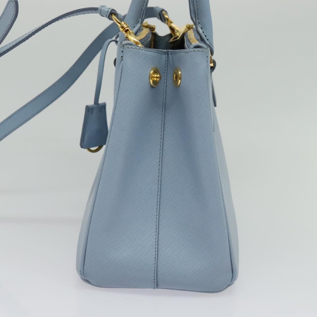 PRADA Galleria Hand Bag Safiano leather 2way Light Blue Gold Auth 133807