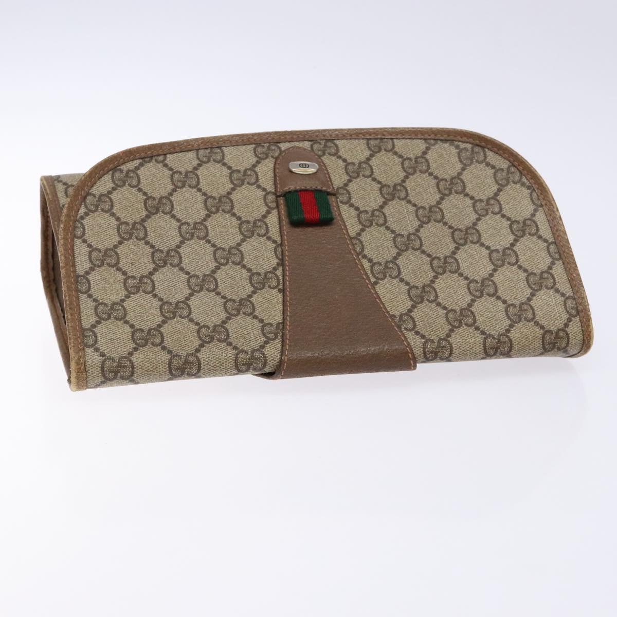 GUCCI GG Supreme Web Sherry Line Clutch Bag PVC Beige Gold 89 01 030 Auth 133814