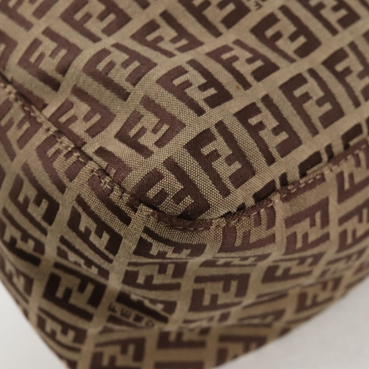 FENDI Zucchino Canvas Mamma Baguette Shoulder Bag Beige Silver Auth 133832V