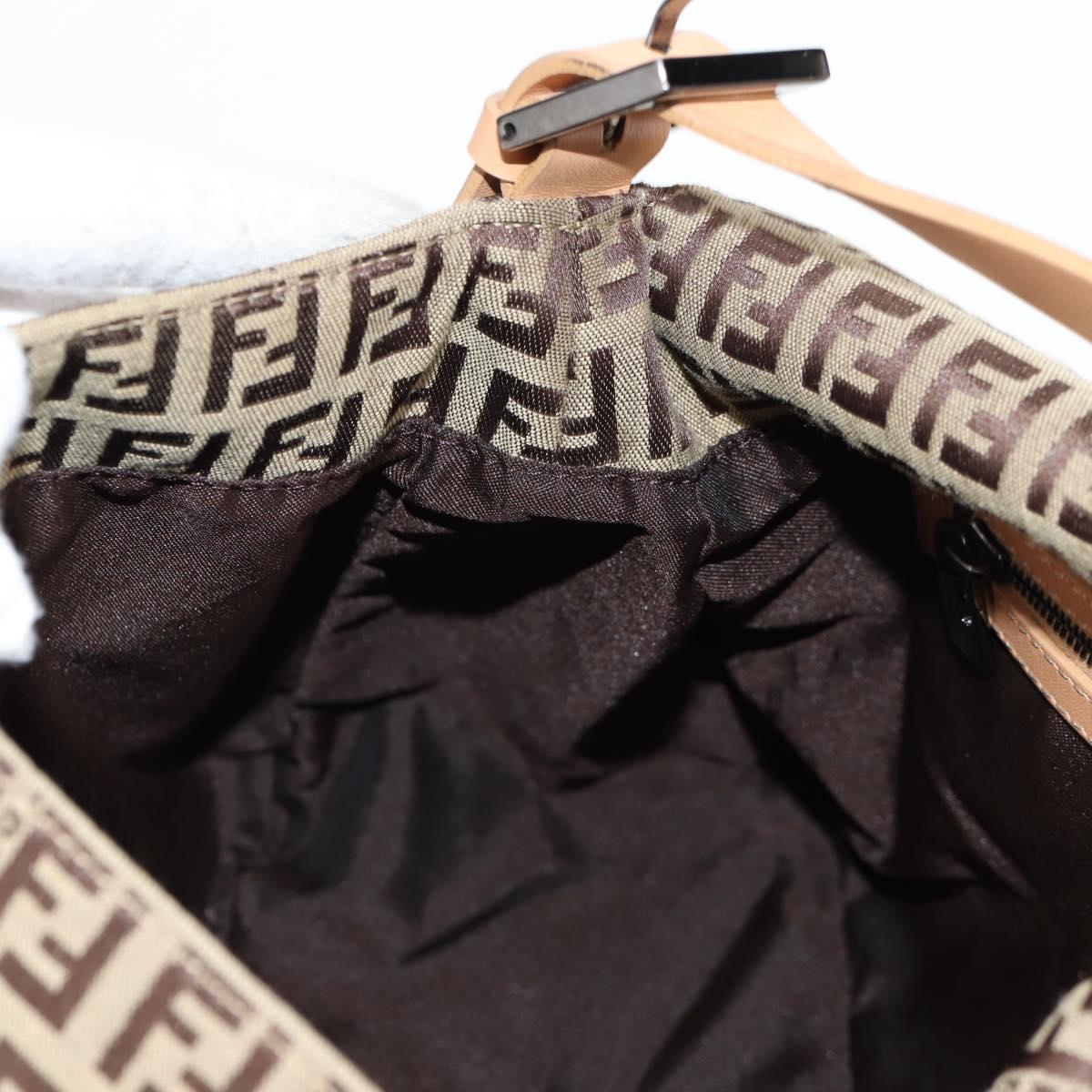 FENDI Zucchino Canvas Mamma Baguette Shoulder Bag Beige Silver Auth 133832V