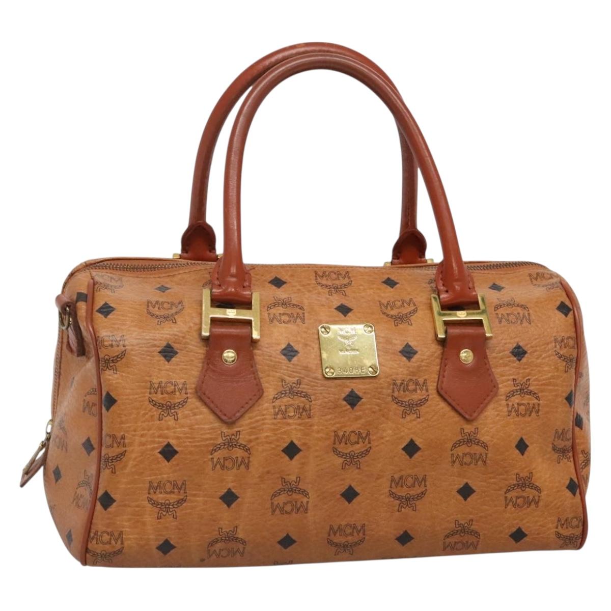 MCM Logogram Vicetos Hand Bag PVC Leather Brown Gold Auth 133833