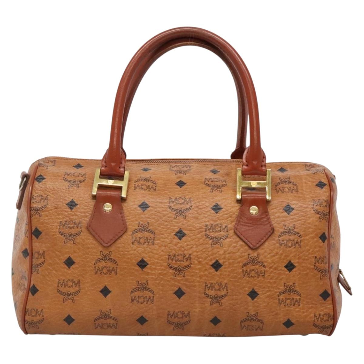 MCM Logogram Vicetos Hand Bag PVC Leather Brown Gold Auth 133833