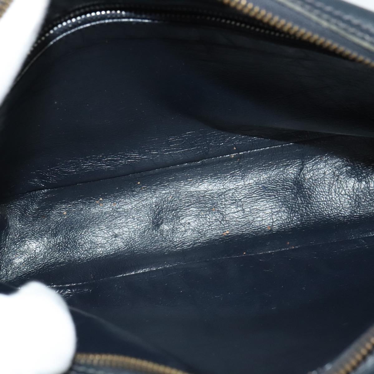 GUCCI GG Canvas Sherry Line Shoulder Bag Vintage Navy Gold Auth 133847