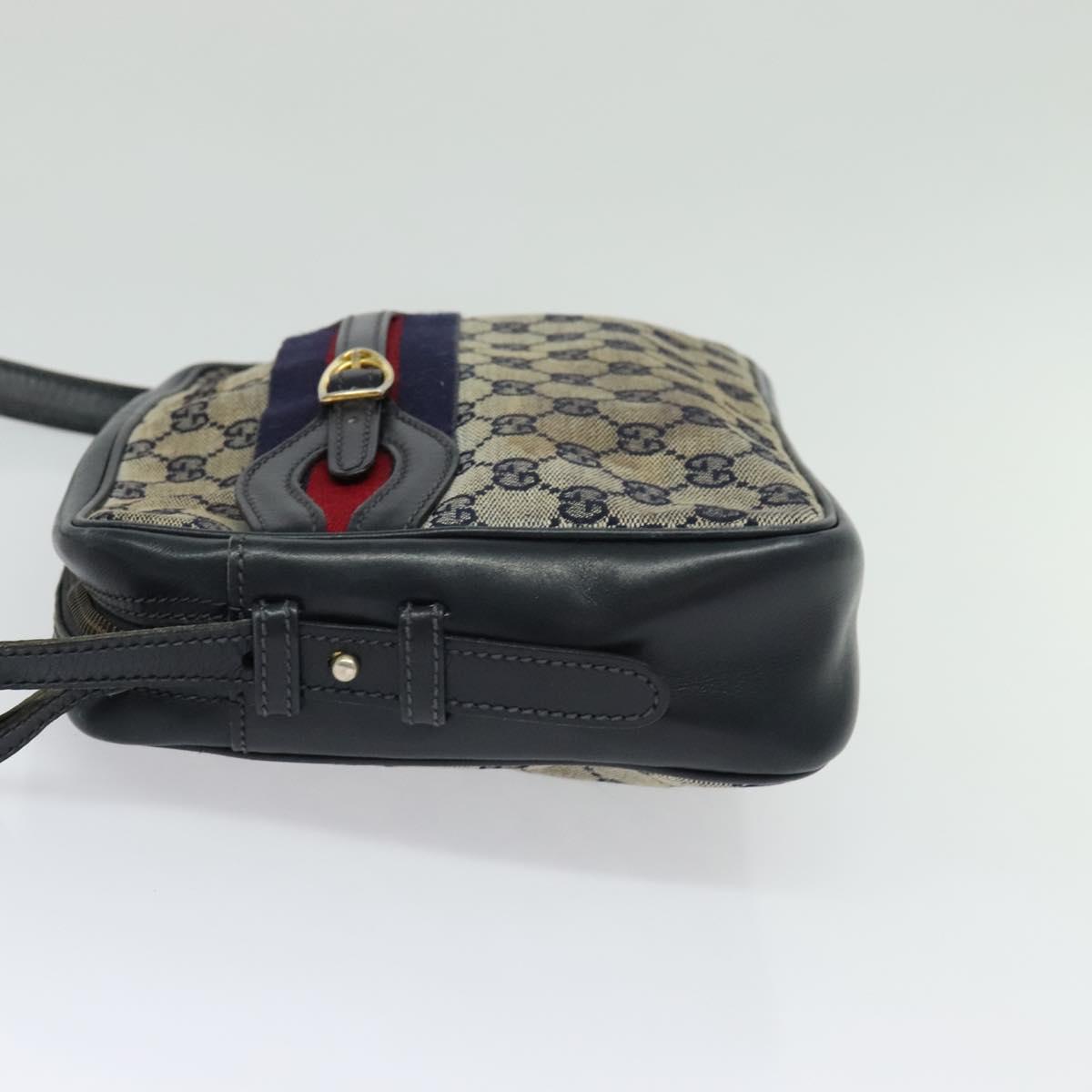 GUCCI GG Canvas Sherry Line Shoulder Bag Vintage Navy Gold Auth 133847