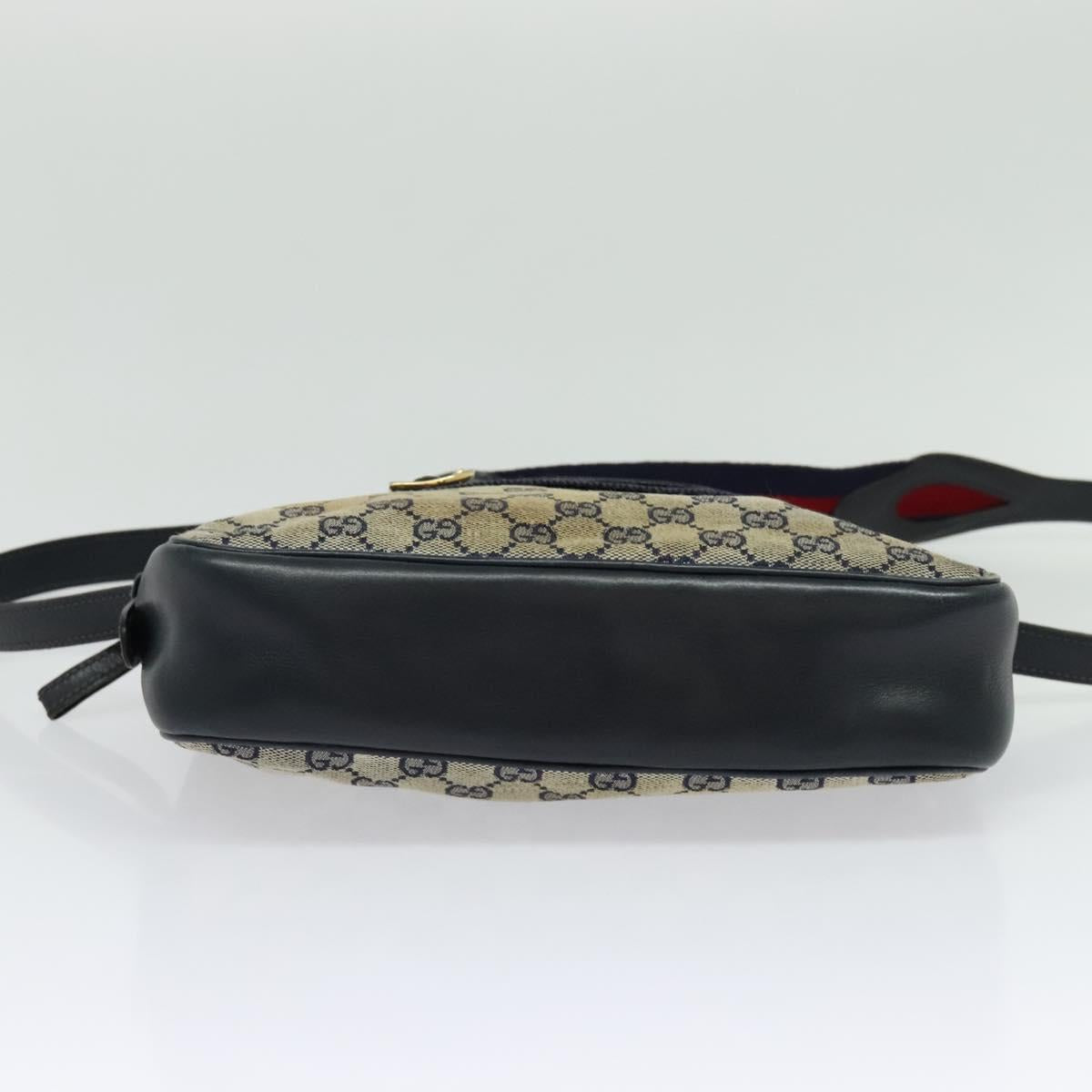 GUCCI GG Canvas Sherry Line Shoulder Bag Vintage Navy Gold Auth 133847