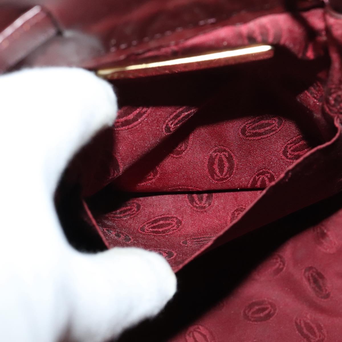 CARTIER Must Line Shoulder Bag Leather Bordeaux Gold Auth 133861