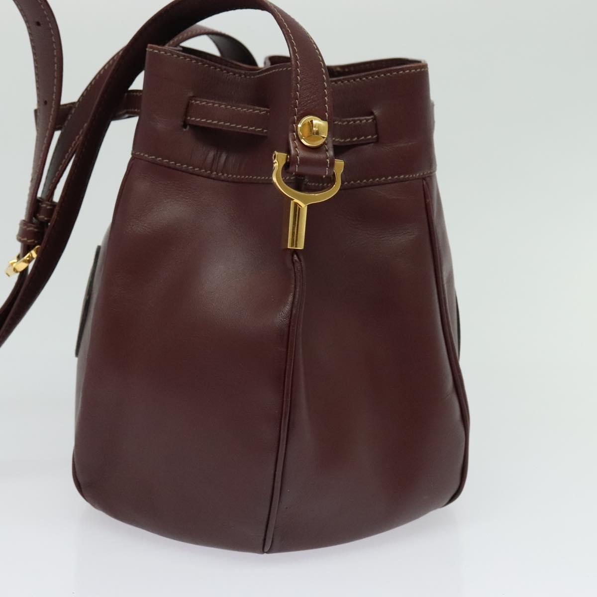 CARTIER Must Line Shoulder Bag Leather Bordeaux Gold Auth 133861
