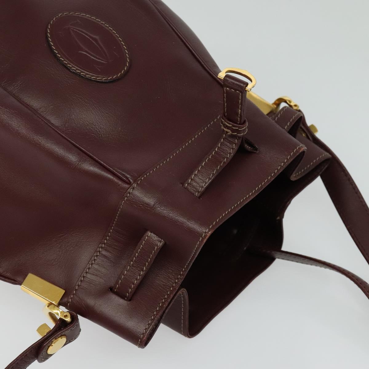 CARTIER Must Line Shoulder Bag Leather Bordeaux Gold Auth 133861
