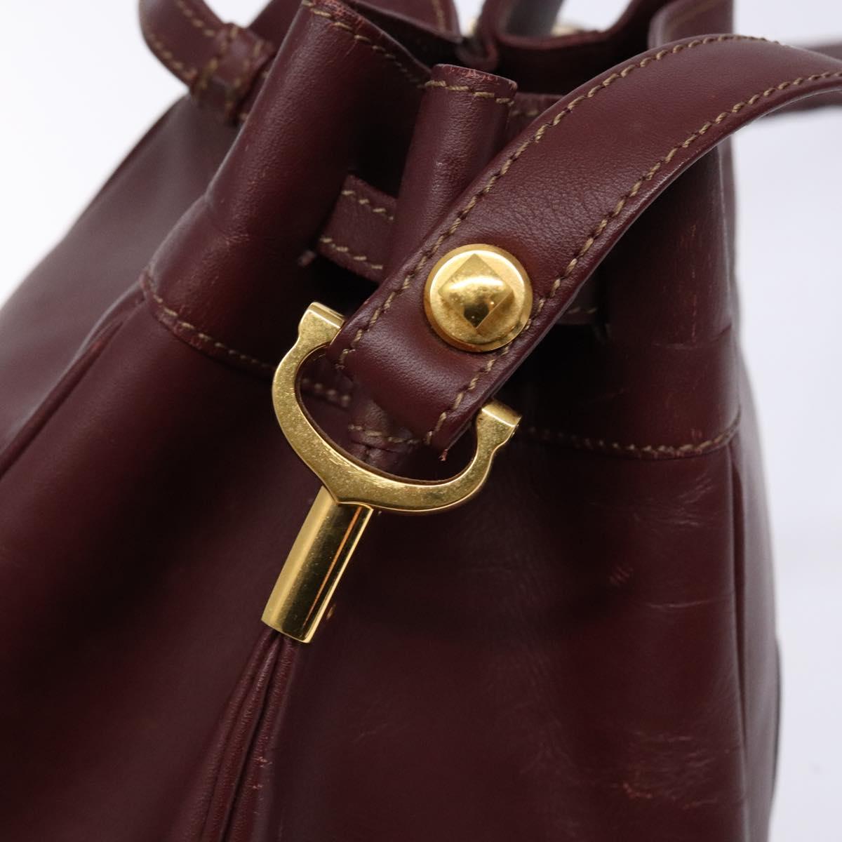 CARTIER Must Line Shoulder Bag Leather Bordeaux Gold Auth 133886