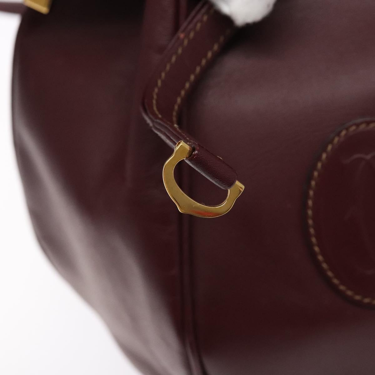 CARTIER Must Line Shoulder Bag Leather Bordeaux Gold Auth 133886