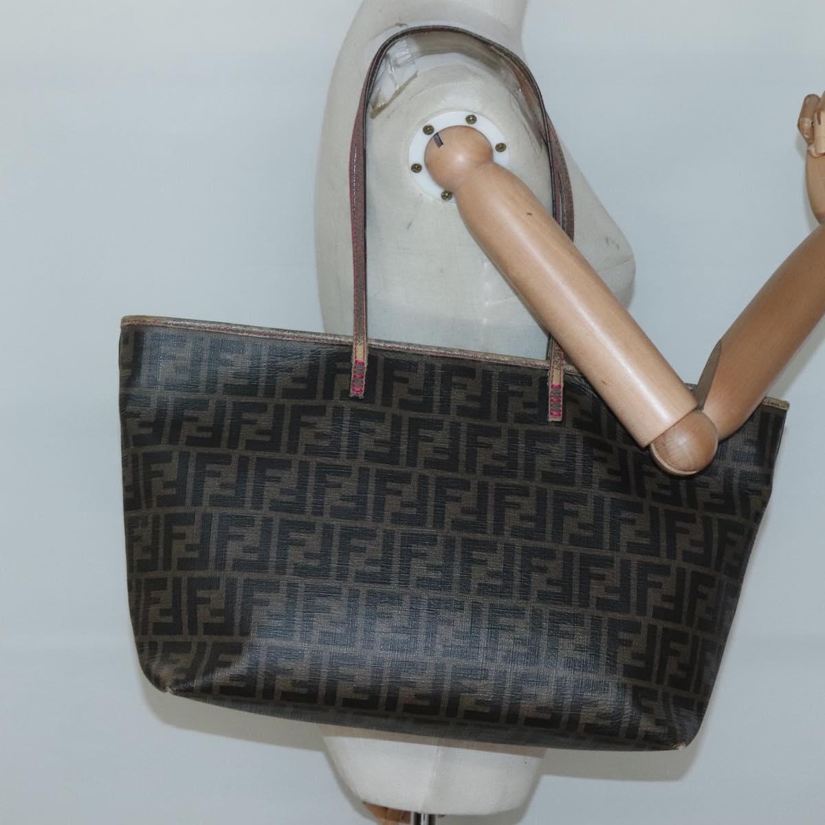 FENDI Zucca Canvas Tote Bag Brown Black Auth 133889