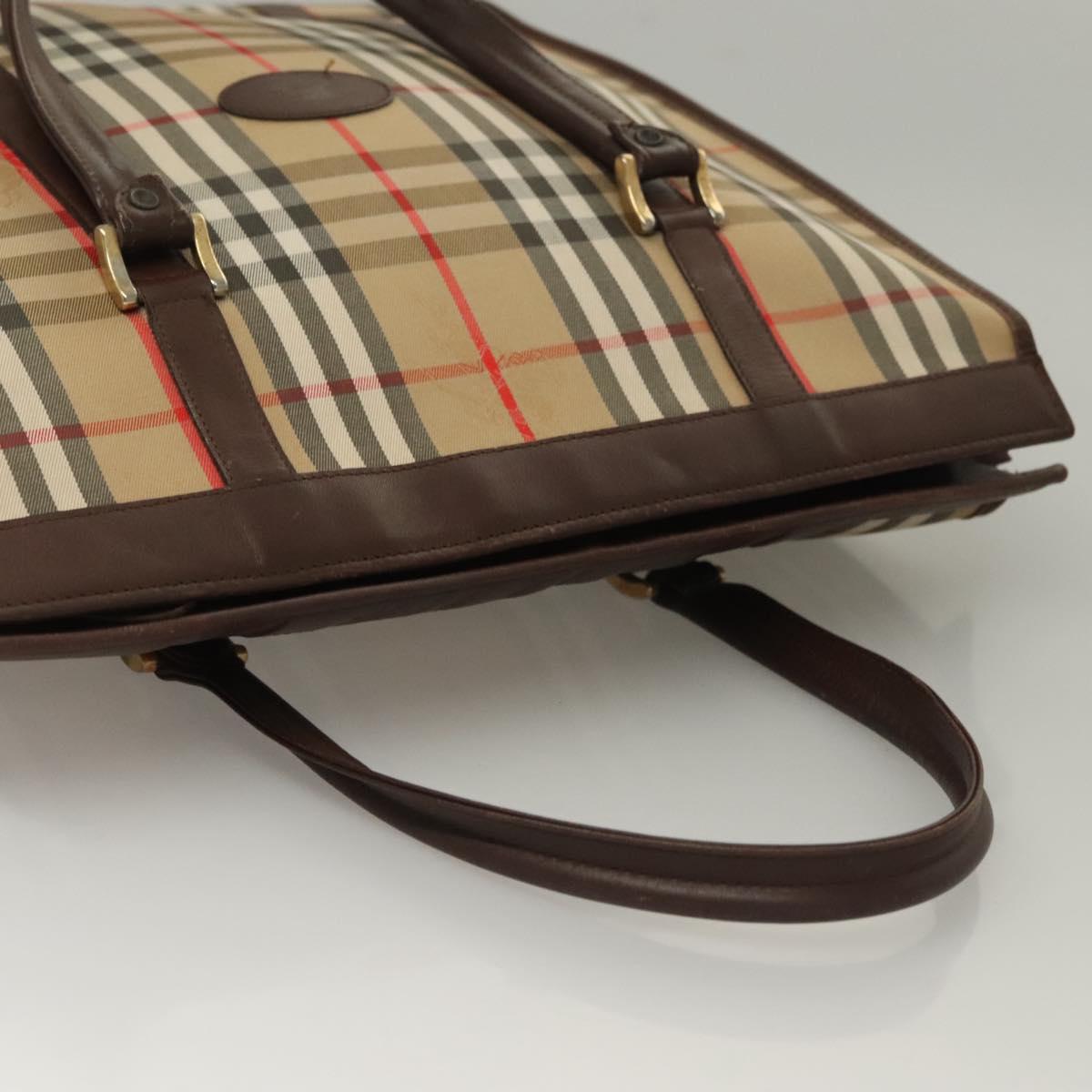 Burberrys Nova Check Hand Bag Canvas Beige Gold Auth 133911