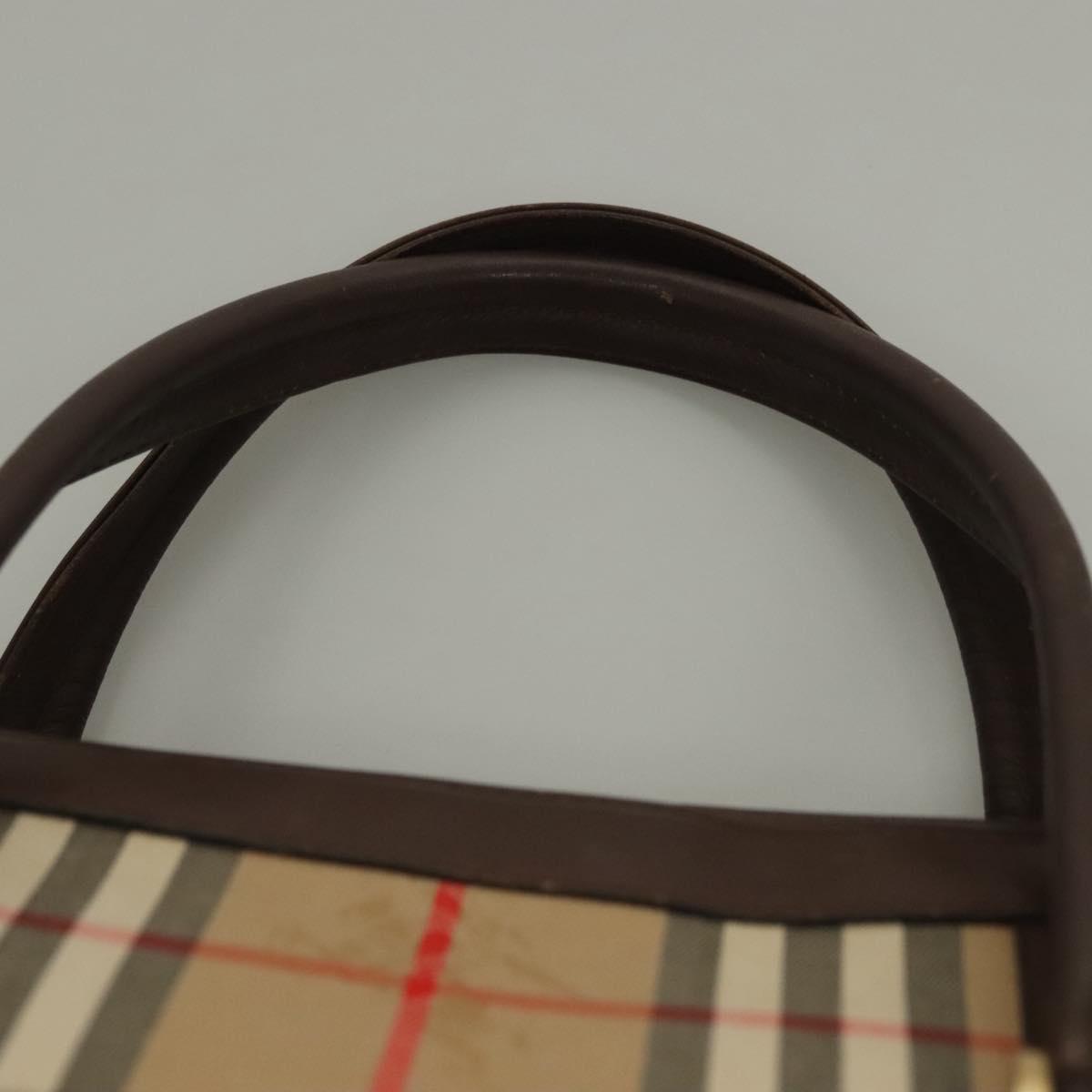 Burberrys Nova Check Hand Bag Canvas Beige Gold Auth 133911