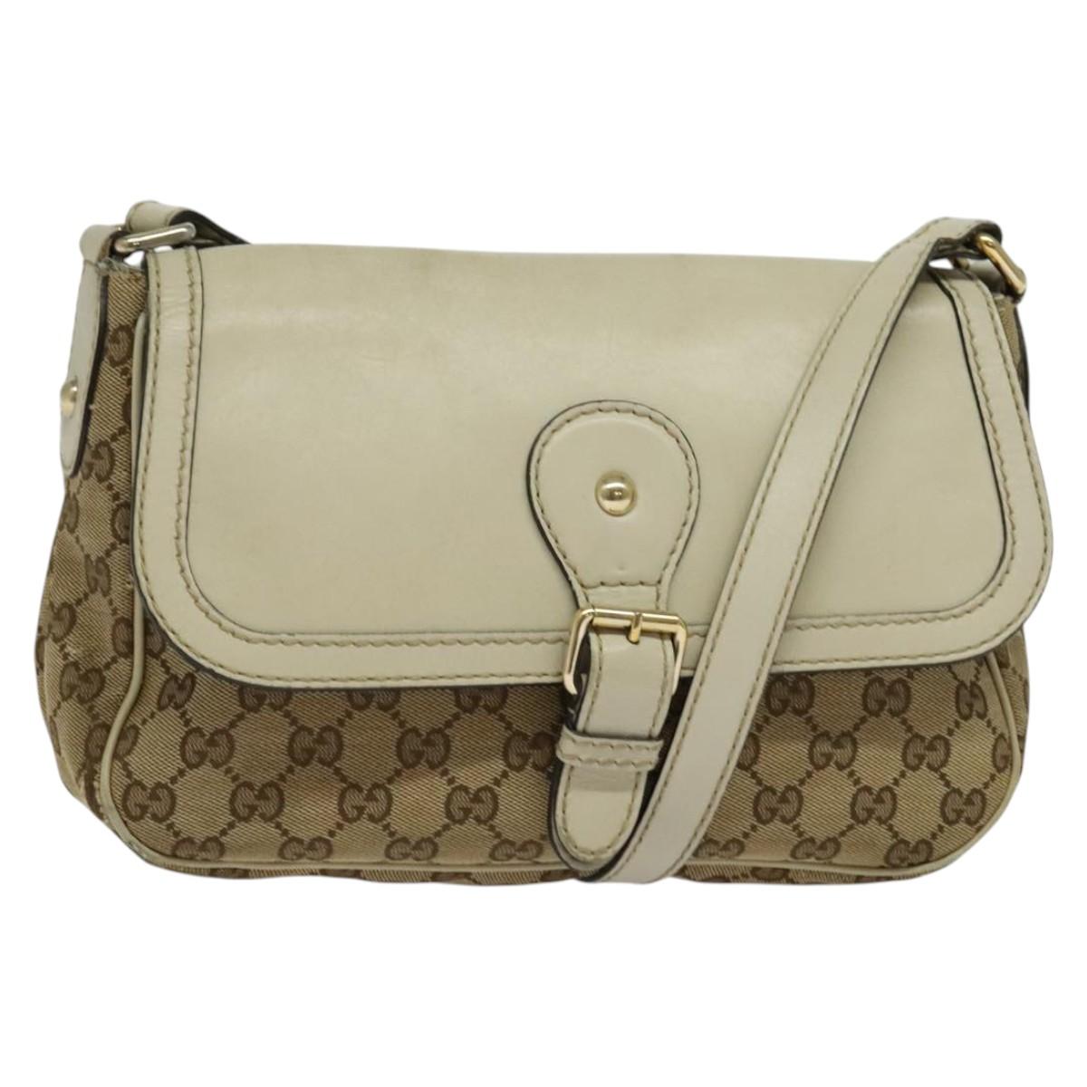 GUCCI GG Canvas Shoulder Bag Beige Silver 308452 Auth 133912