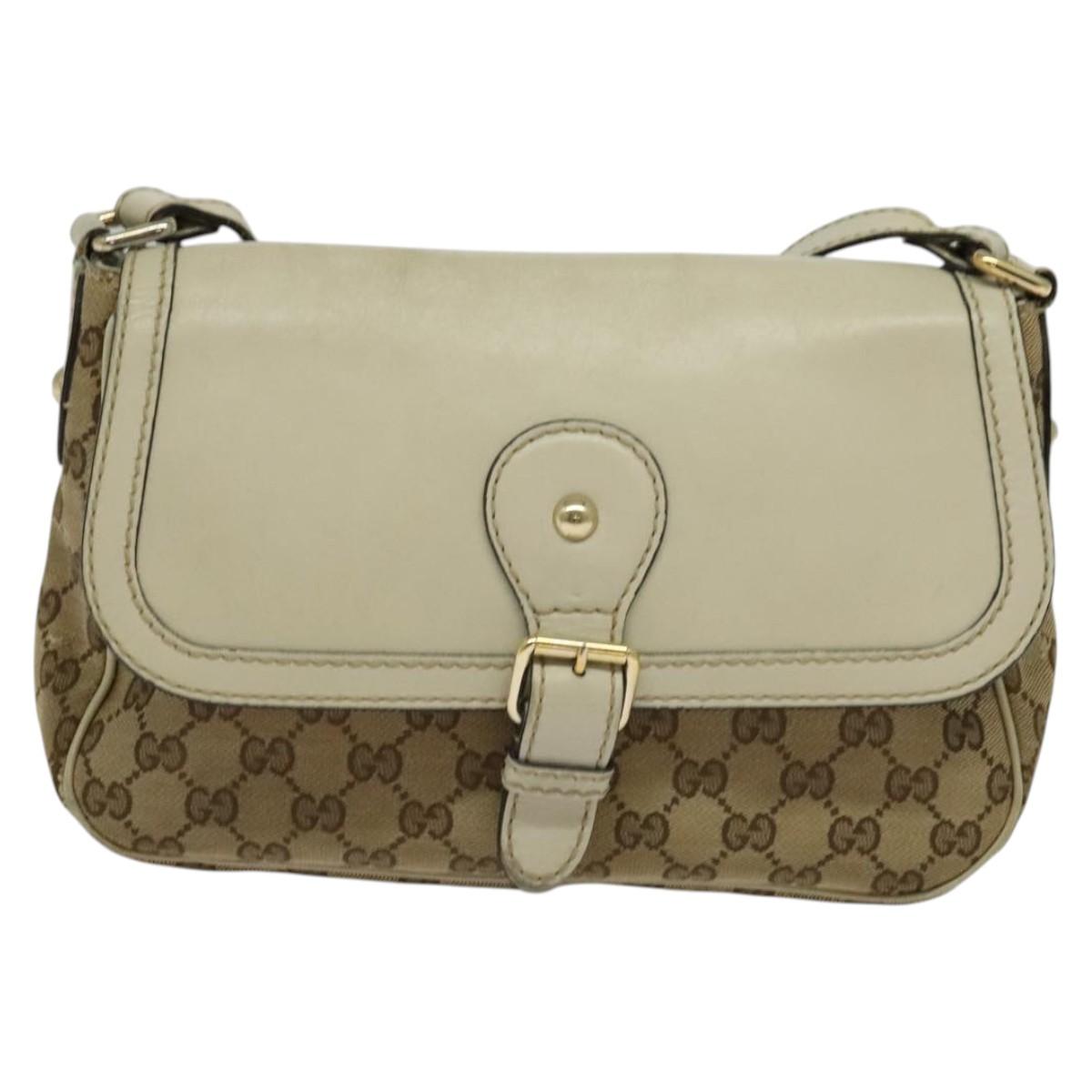 GUCCI GG Canvas Shoulder Bag Beige Silver 308452 Auth 133912