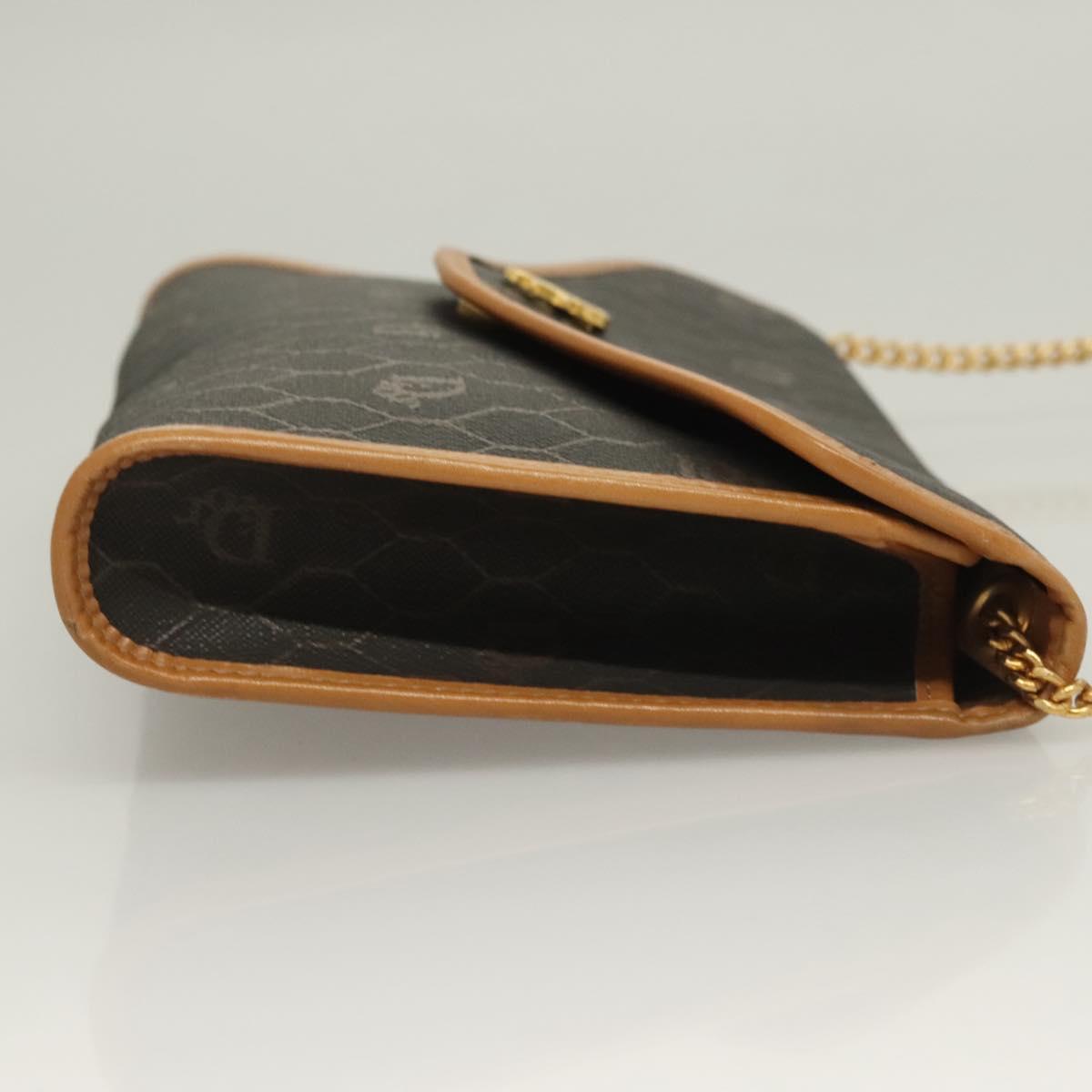 Christian Dior Honeycomb Canvas Chain Shoulder Bag PVC Black Gold Auth 133914