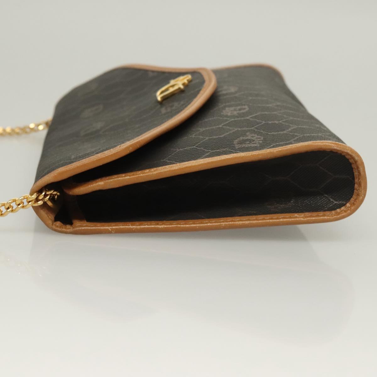 Christian Dior Honeycomb Canvas Chain Shoulder Bag PVC Black Gold Auth 133914