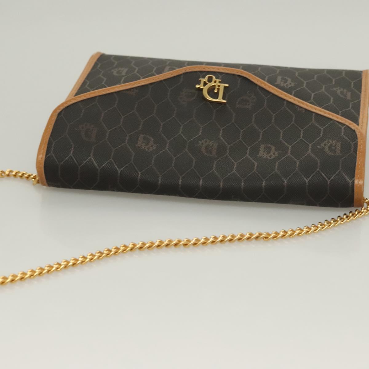 Christian Dior Honeycomb Canvas Chain Shoulder Bag PVC Black Gold Auth 133914
