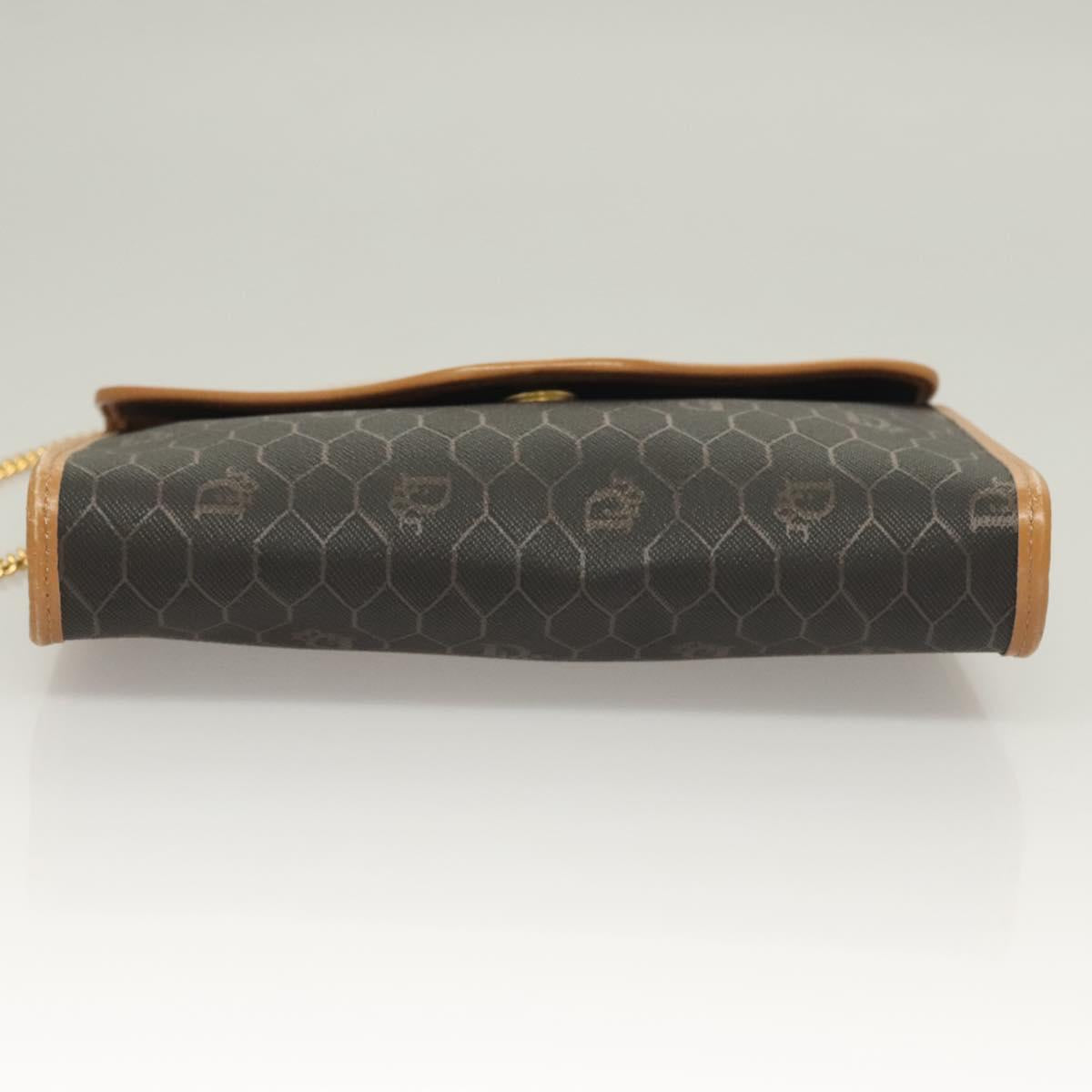 Christian Dior Honeycomb Canvas Chain Shoulder Bag PVC Black Gold Auth 133914