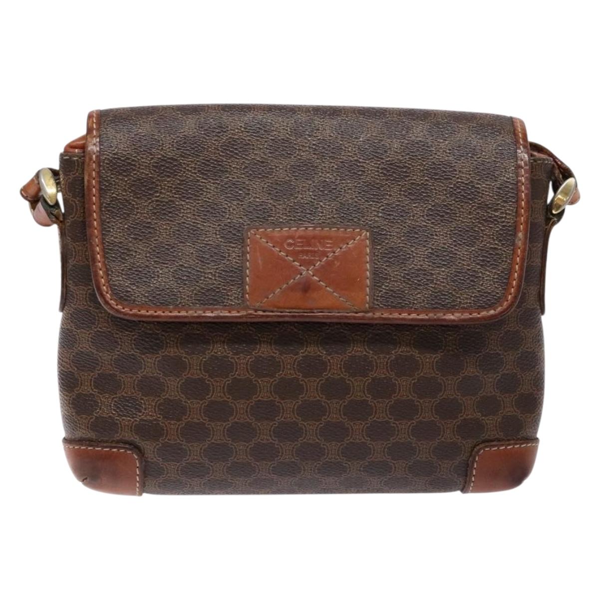 CELINE Macadam Canvas Shoulder Bag PVC Brown Gold Auth 133924