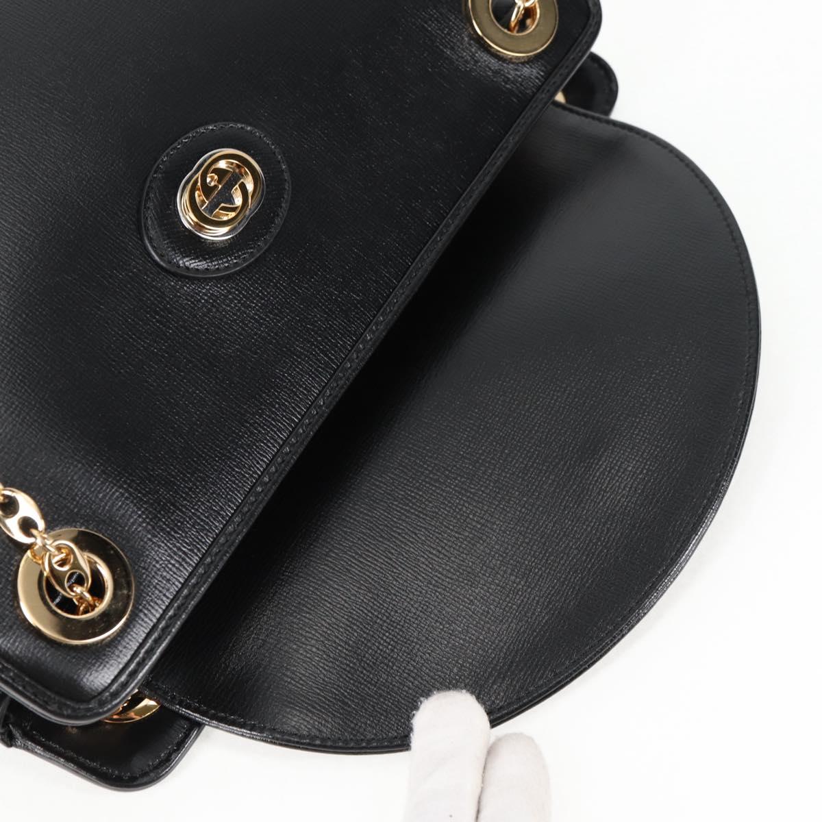 GUCCI Chain Marina Shoulder Bag Leather Black Gold 576422 Auth 133932V
