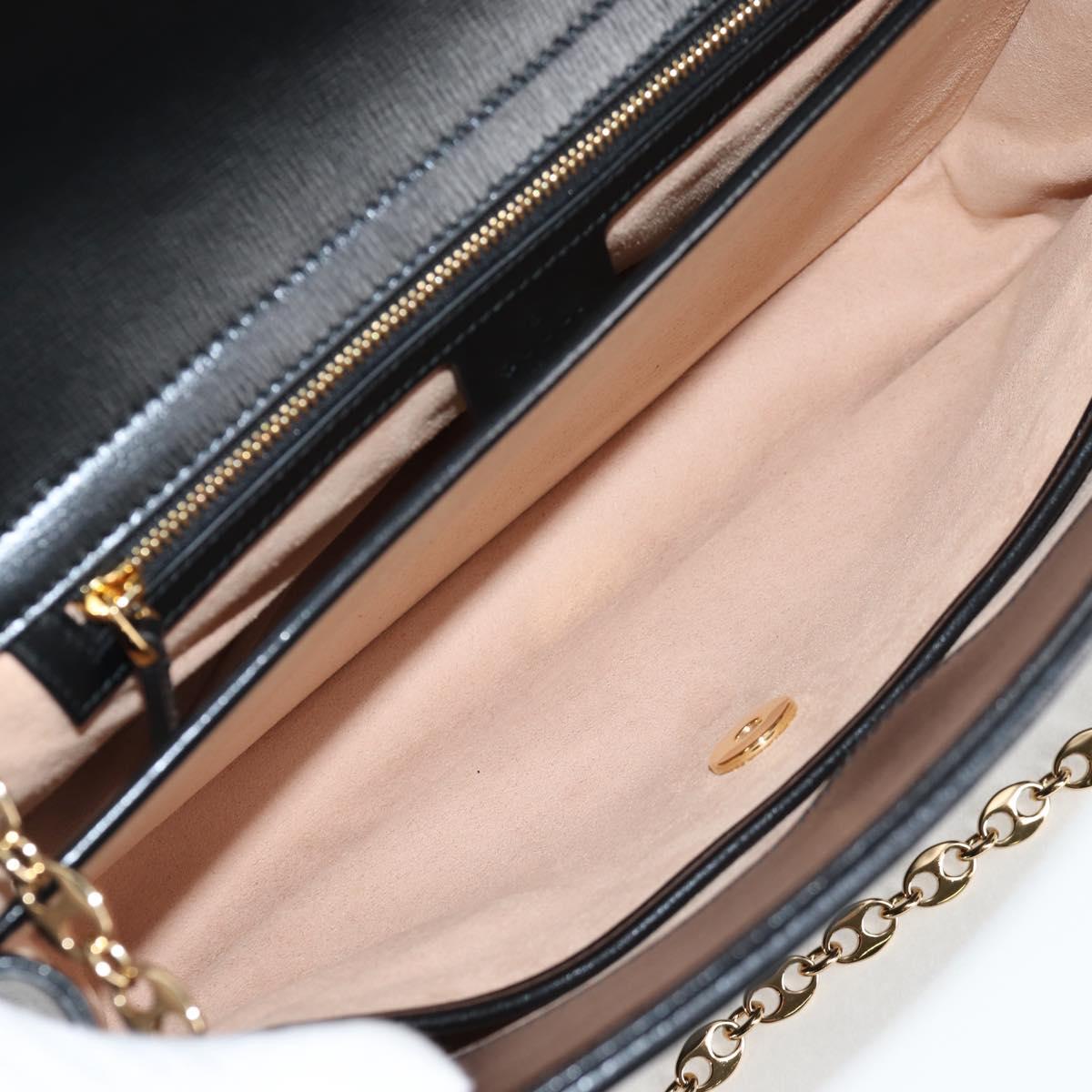 GUCCI Chain Marina Shoulder Bag Leather Black Gold 576422 Auth 133932V