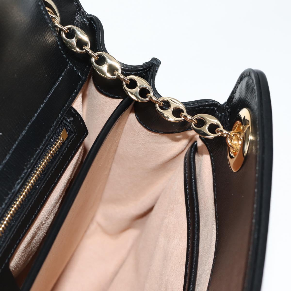 GUCCI Chain Marina Shoulder Bag Leather Black Gold 576422 Auth 133932V