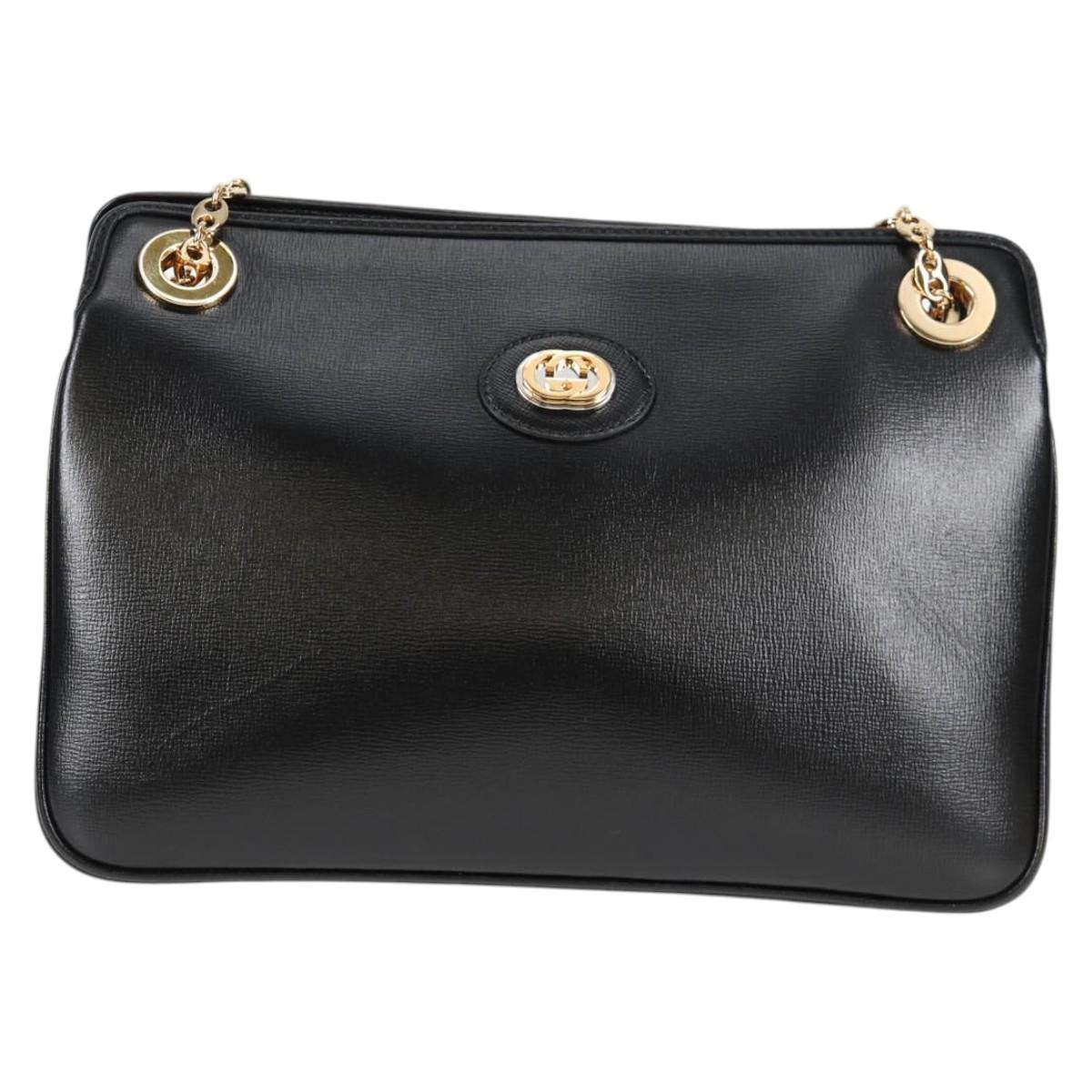 GUCCI Chain Marina Shoulder Bag Leather Black Gold 576422 Auth 133932V