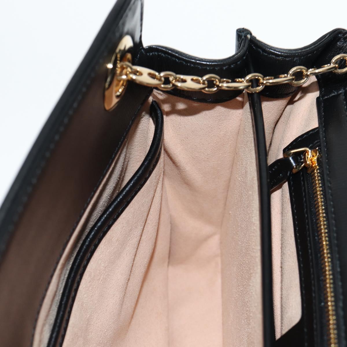 GUCCI Chain Marina Shoulder Bag Leather Black Gold 576422 Auth 133932V