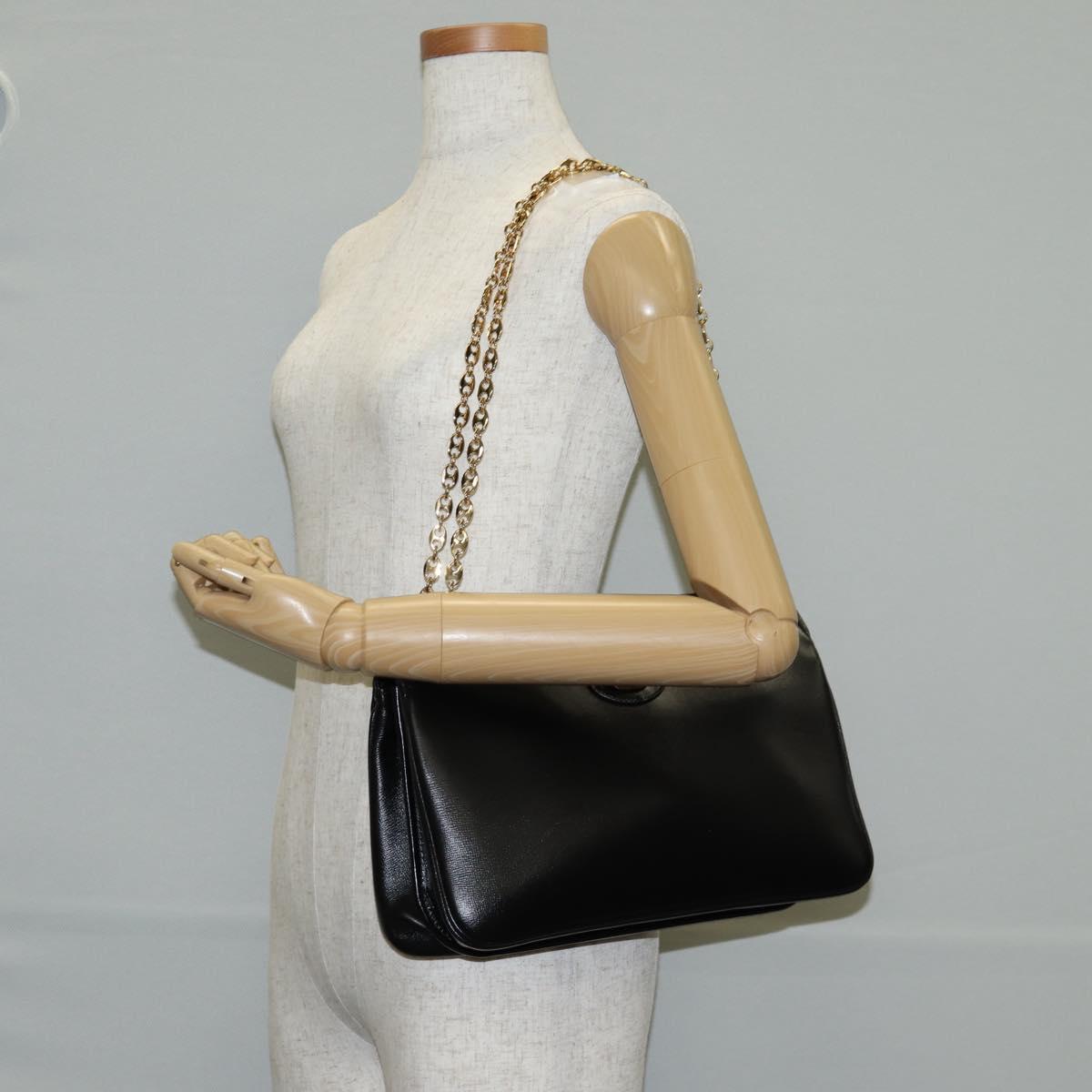 GUCCI Chain Marina Shoulder Bag Leather Black Gold 576422 Auth 133932V