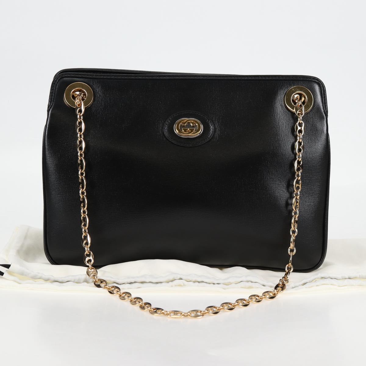 GUCCI Chain Marina Shoulder Bag Leather Black Gold 576422 Auth 133932V