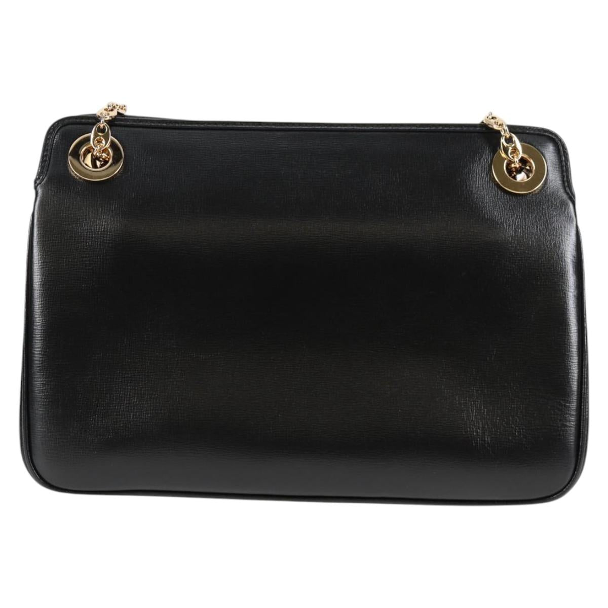 GUCCI Chain Marina Shoulder Bag Leather Black Gold 576422 Auth 133932V