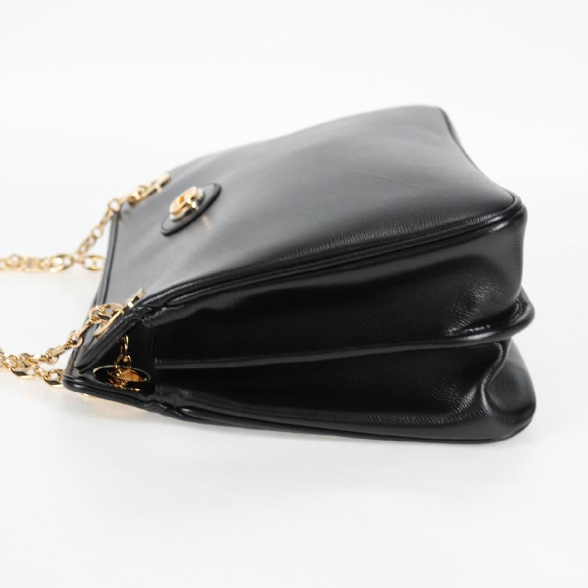 GUCCI Chain Marina Shoulder Bag Leather Black Gold 576422 Auth 133932V