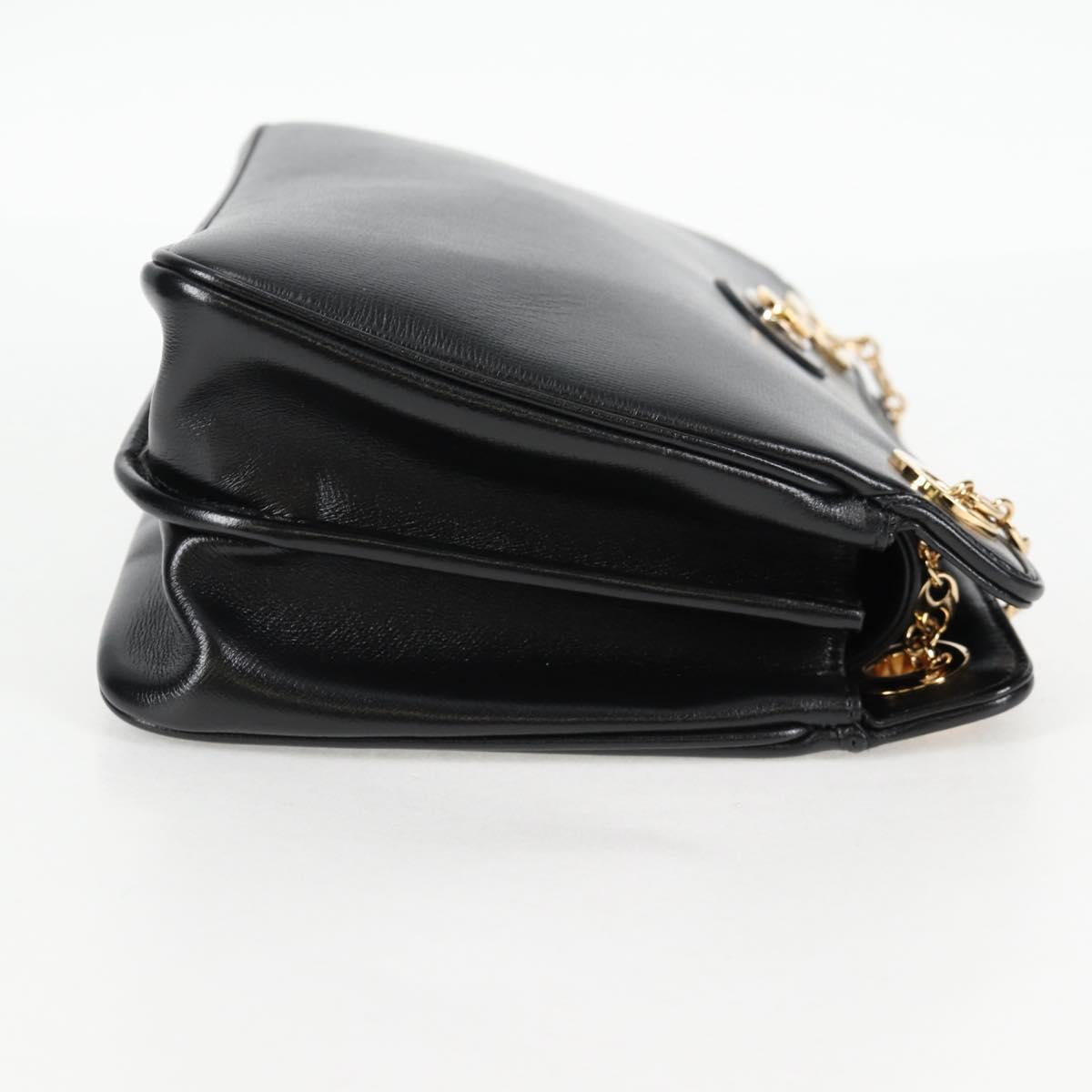 GUCCI Chain Marina Shoulder Bag Leather Black Gold 576422 Auth 133932V