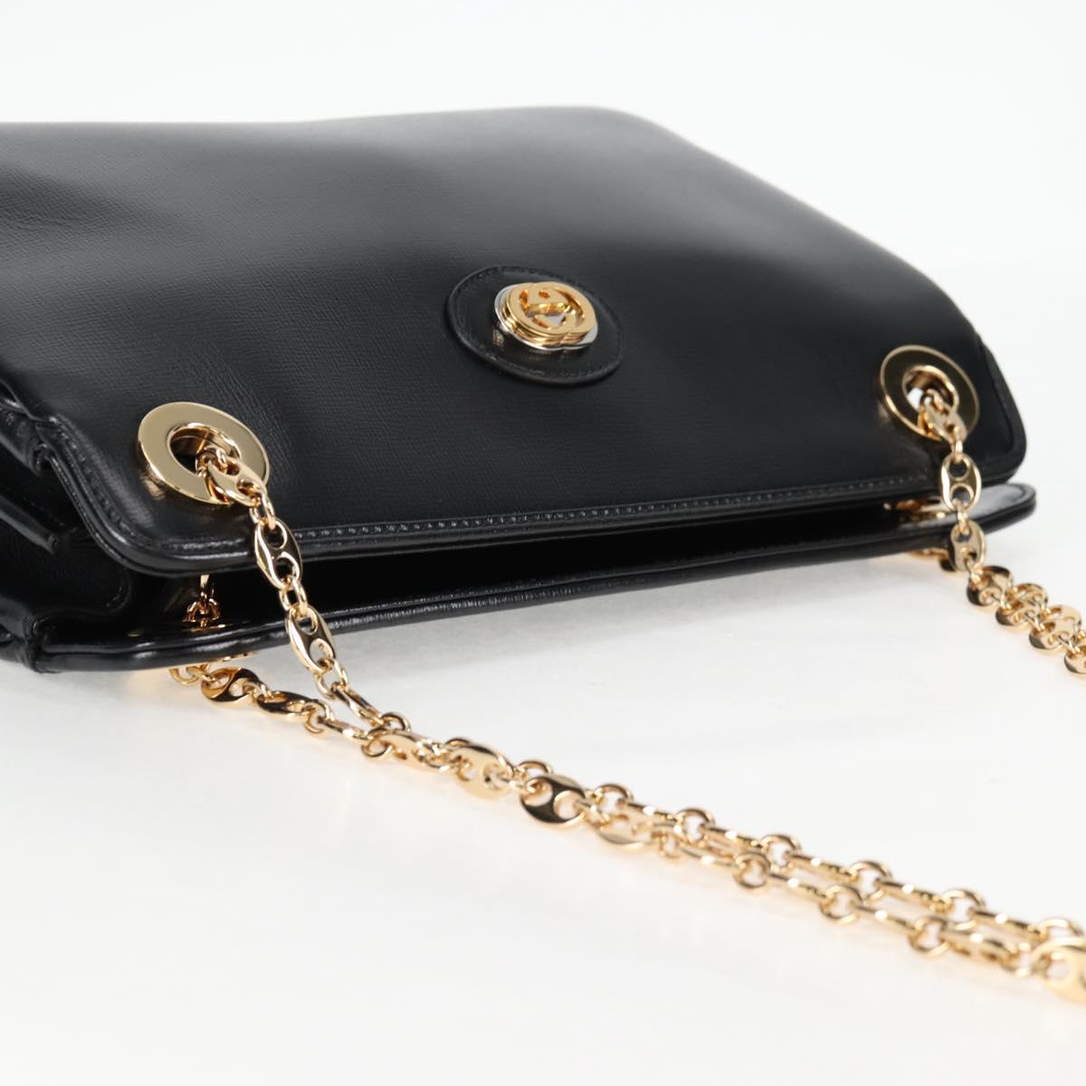 GUCCI Chain Marina Shoulder Bag Leather Black Gold 576422 Auth 133932V
