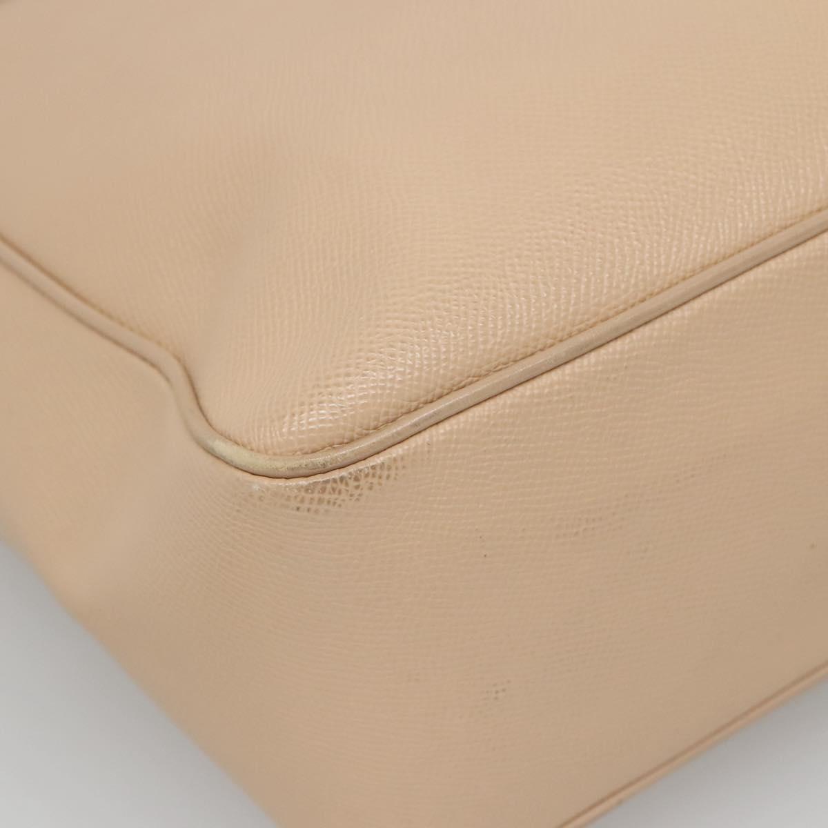 BVLGARI Tote Bag Leather Beige Silver Auth 133970