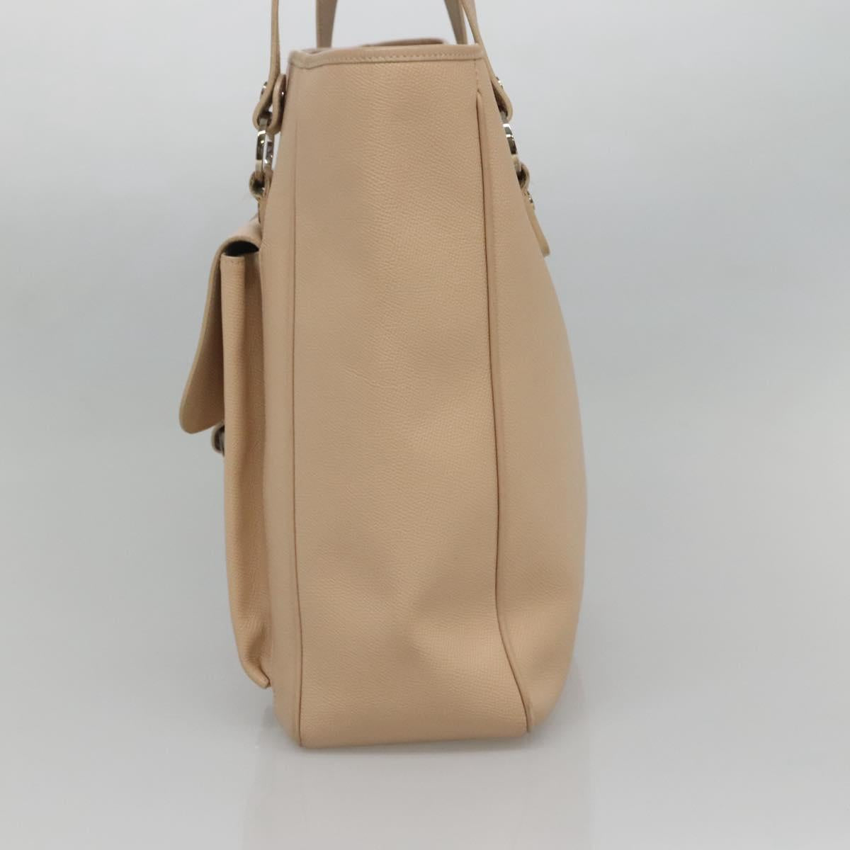 BVLGARI Tote Bag Leather Beige Silver Auth 133970